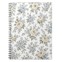 Elegante Floral Azul y Marfil