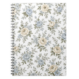 Cuaderno Elegante Floral Azul y Marfil