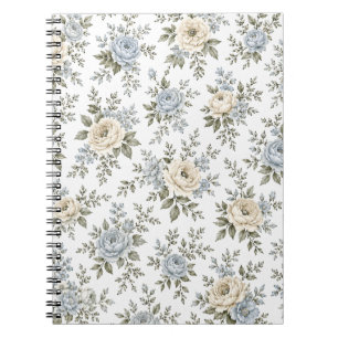Cuaderno Elegante Floral Azul y Marfil