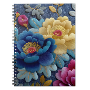 Cuaderno Elegante Floral Bordado Falso Peonía Vintage