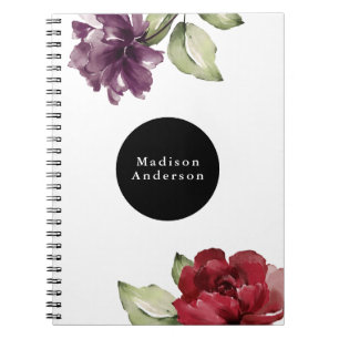 Cuaderno Elegante Floral de color rojo y ciruela con nombre