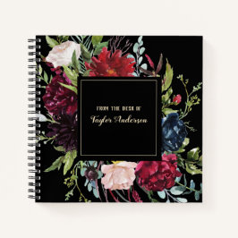 Cuaderno Elegante Floral de época sobre negro personalizado