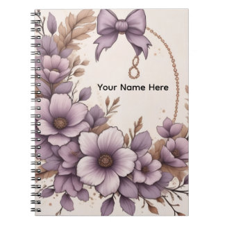 Cuaderno Elegante Floral de Lavanda Coquette Lazo Personali