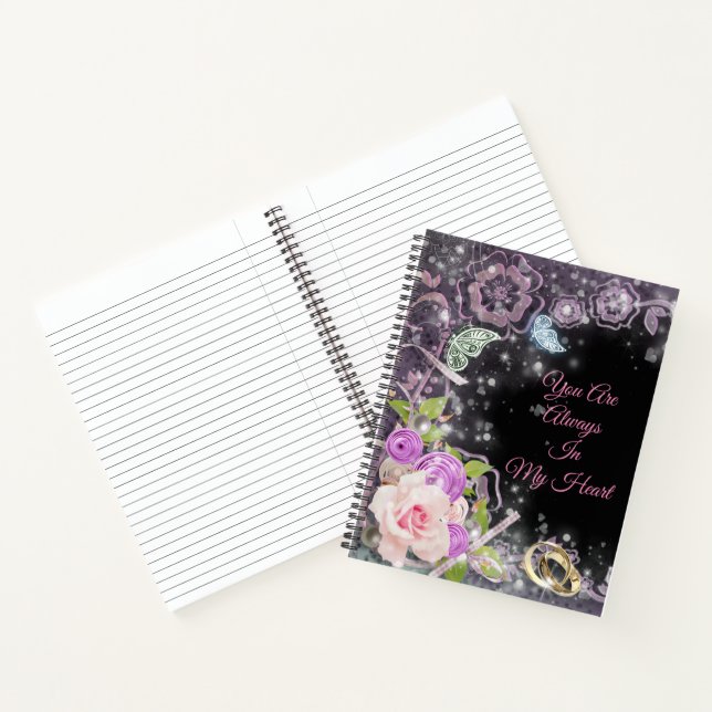 Cuaderno Elegante Floral de lujo negro añadir tu texto (Interior)