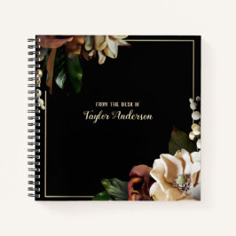 Cuaderno Elegante floral de oro sobre negro personalizado