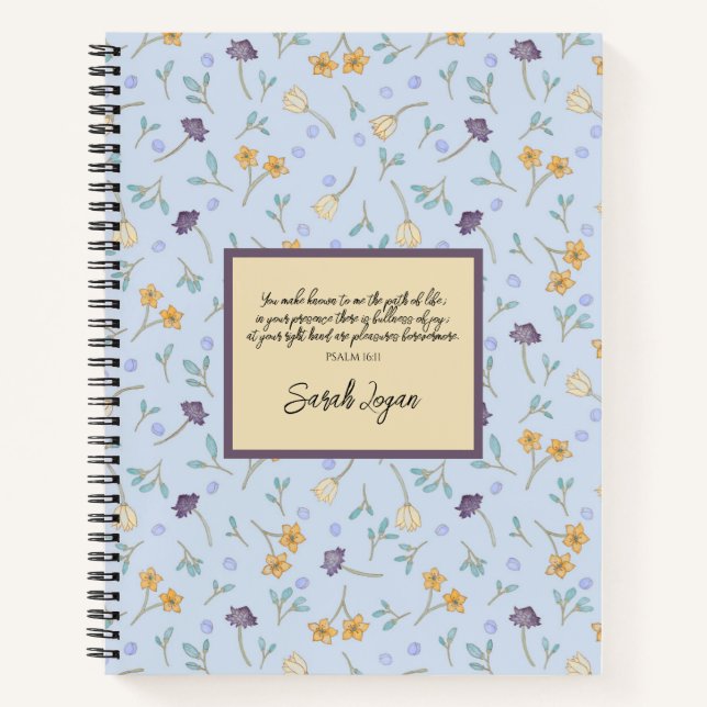 Cuaderno Elegante floral de patrón amarillo y púrpura (Anverso)