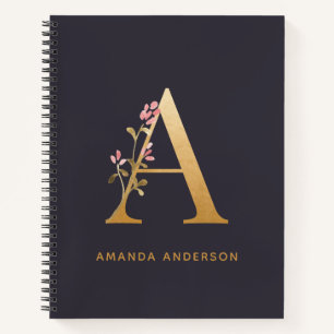 Cuaderno Elegante Floral dorada A Moda monograma personaliz