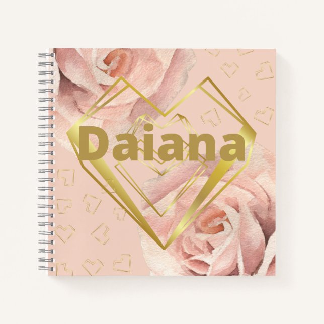 Cuaderno Elegante floral dorada personalizada (Anverso)