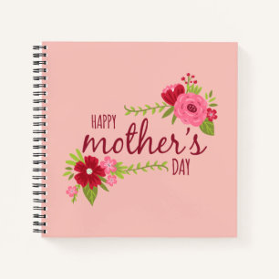 Cuaderno Elegante Floral feliz Día de la Madre Portátil