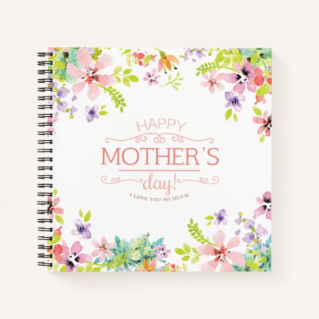 Cuaderno Elegante Floral feliz Día de la Madre | Portátil (Anverso)