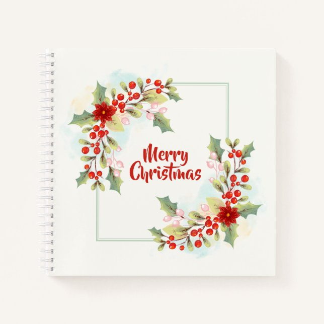 Cuaderno Elegante Floral Feliz Navidad | Portátil (Anverso)