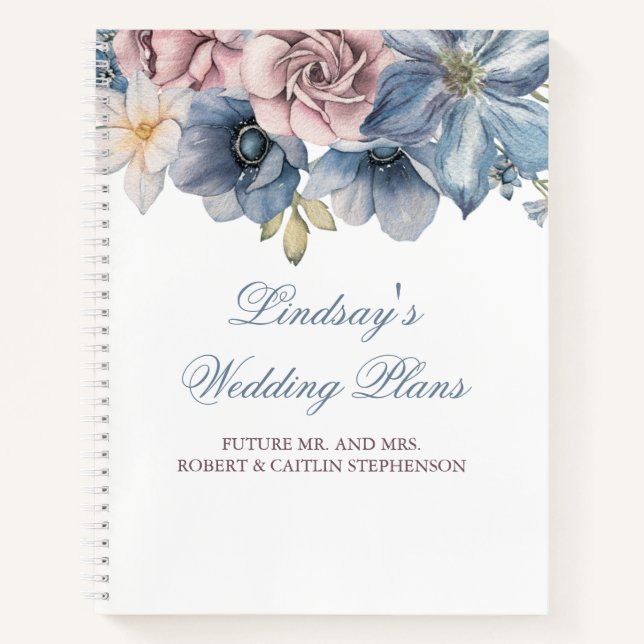 Cuaderno Elegante floral floral azul y malva (Anverso)
