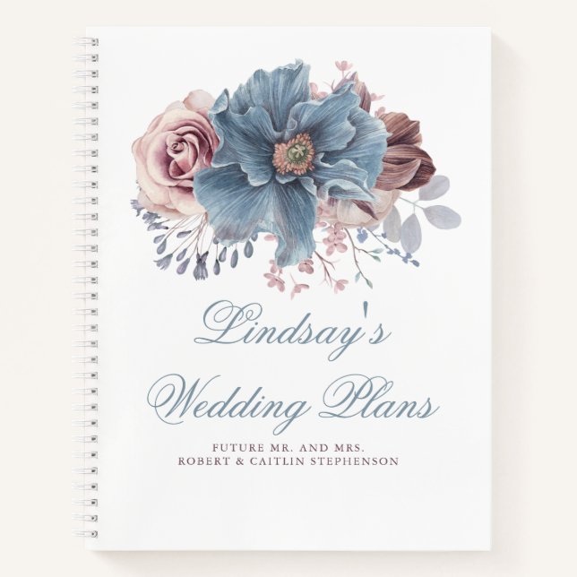 Cuaderno Elegante floral floral azul y malva (Anverso)
