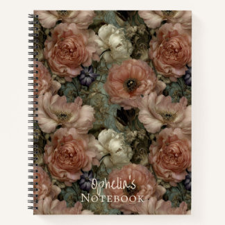 Cuaderno Elegante Floral Personalizado de Rosa y Crema
