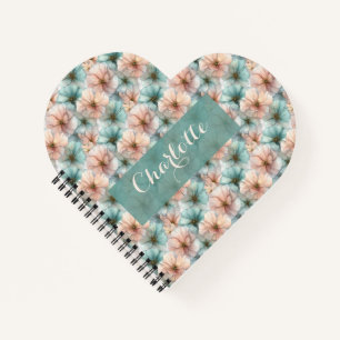 Cuaderno Elegante Floral Personalizado Rosa y Verde Vintage