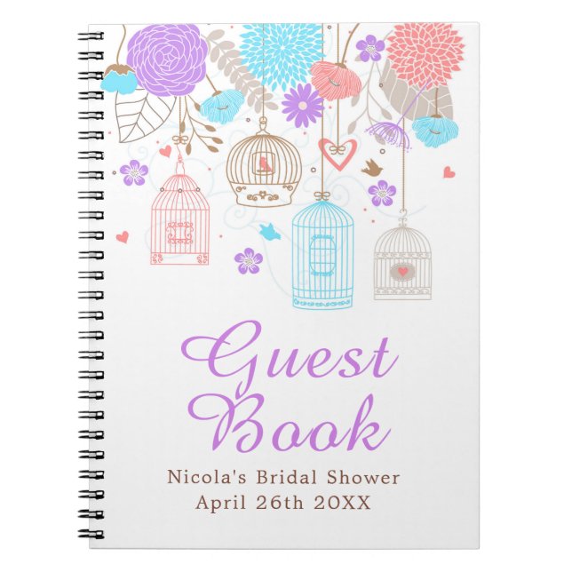 Cuaderno Elegante Floral Púrpura y Azul Despedida de Solter (Frente)