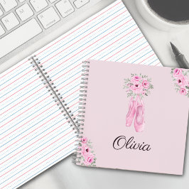 Cuaderno Elegante Floral Rosa Bailarina Nombre Personalizad