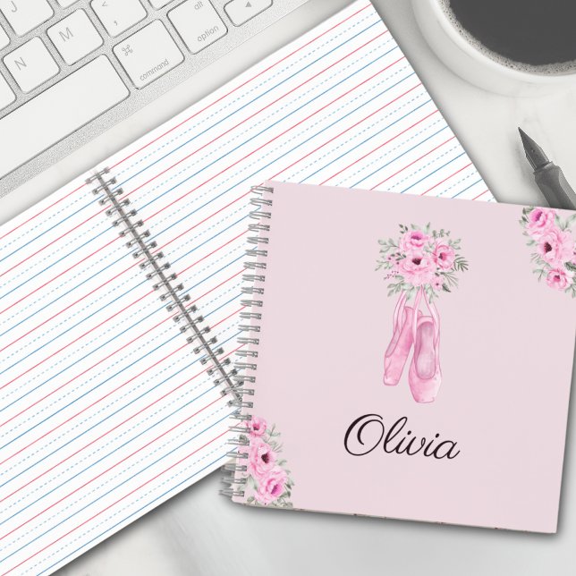 Cuaderno Elegante Floral Rosa Bailarina Nombre Personalizad (Subido por el creador)
