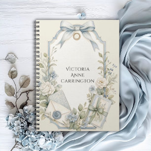 Cuaderno Elegante Floral Salvia Azul Francesa Personalizada