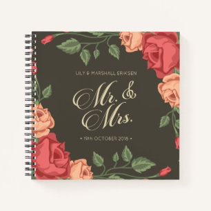 Cuaderno Elegante Floral Sr. y Sra. Boda Guestbook Notebook