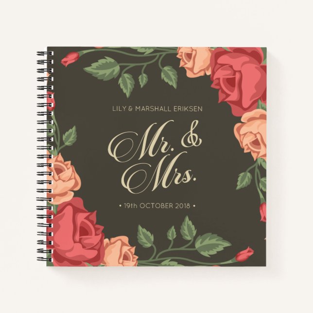 Cuaderno Elegante Floral Sr. y Sra. Boda Guestbook Notebook (Anverso)