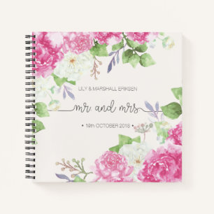 Cuaderno Elegante Floral Sr. y Sra. Boda Guestbook Notebook