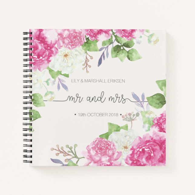 Cuaderno Elegante Floral Sr. y Sra. Boda Guestbook Notebook (Anverso)