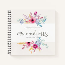 Elegante Floral Sr. y Sra. Boda Guestbook Notebook
