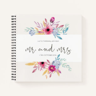 Cuaderno Elegante Floral Sr. y Sra. Boda Guestbook Notebook