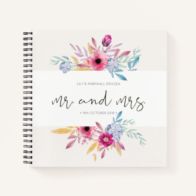 Cuaderno Elegante Floral Sr. y Sra. Boda Guestbook Notebook (Anverso)