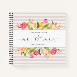 Cuaderno Elegante Floral Sr. y Sra. Boda Guestbook Notebook