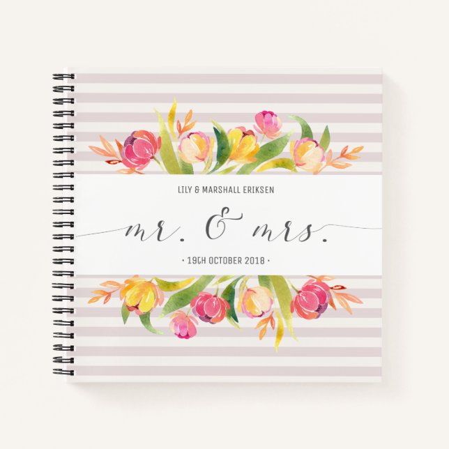 Cuaderno Elegante Floral Sr. y Sra. Boda Guestbook Notebook (Anverso)