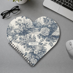 Cuaderno Elegante floral vintage monocromo azul toile de jo