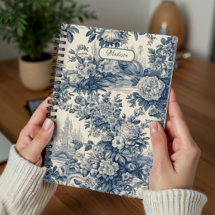 Cuaderno Elegante floral vintage monocromo azul toile de jo