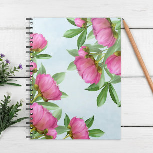 Cuaderno Elegante Flores de Peón Botánico Sencillo Rosa
