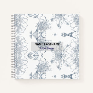 Cuaderno Elegante fondo blanco y flor azul personalizada