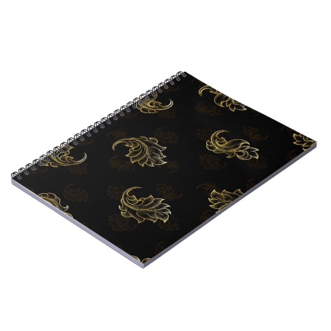 Cuaderno Elegante fondo negro con hoja de oro intrincada  (Lado Izquierdo)