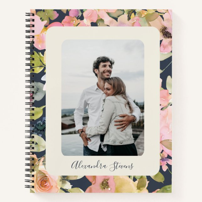 Cuaderno Elegante foto personalizada con flores de la marin (Anverso)