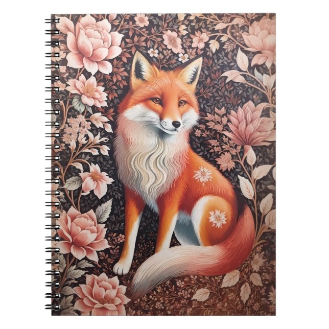 Cuaderno Elegante Fox Floral Rosa William Morris inspirado (Frente)