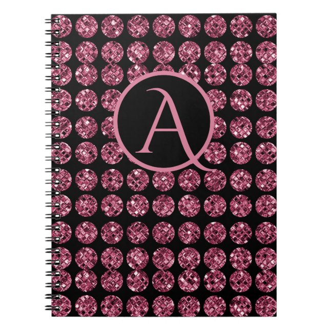 Cuaderno Elegante Gemas De Diamante Rosa Sparkle Monograma  (Frente)