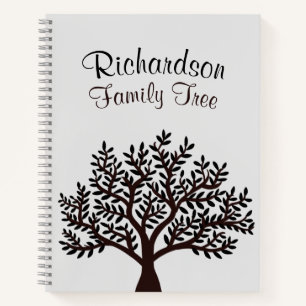 Cuaderno Elegante Genealogía de Árbol Gris Gris Negro de