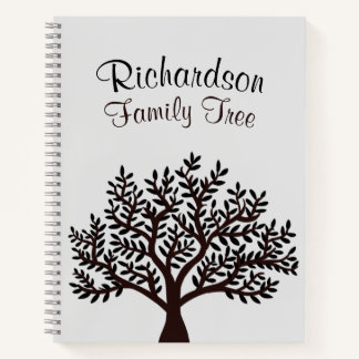Cuaderno Elegante Genealogía de Árbol Gris Gris Negro de Fa