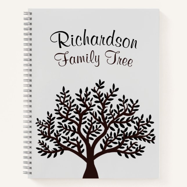 Cuaderno Elegante Genealogía de Árbol Gris Gris Negro de Fa (Anverso)