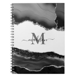 Cuaderno Elegante geoda de ágata con monograma y brillo de