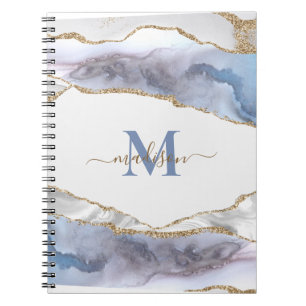 Cuaderno Elegante Geode Agate Monogramed Gold Purpurina Not
