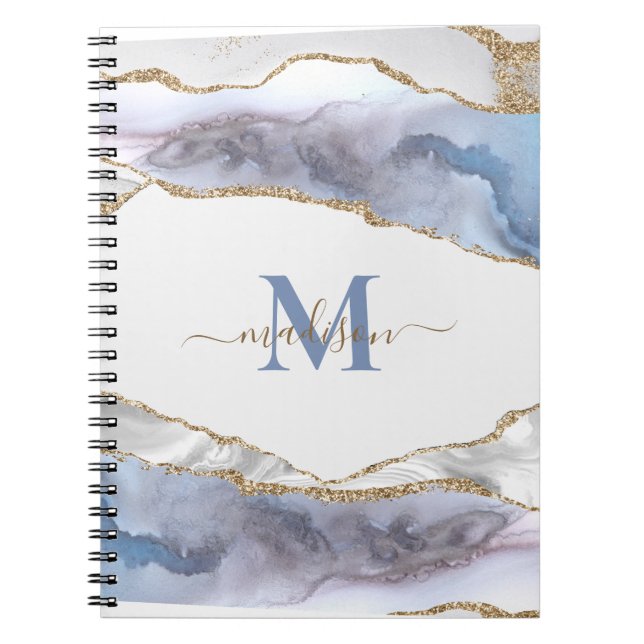 Cuaderno Elegante Geode Agate Monogramed Gold Purpurina Not (Frente)