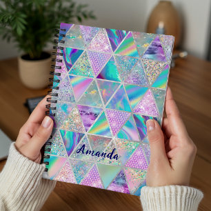 Cuaderno Elegante geométrico holográfico de moda plateado f