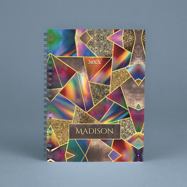 Cuaderno Elegante geométrico holográfico de oro rojo (Subido por el creador)