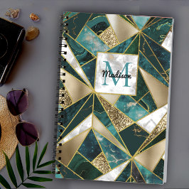 Cuaderno Elegante geométrico turquesa de imitación de oro
