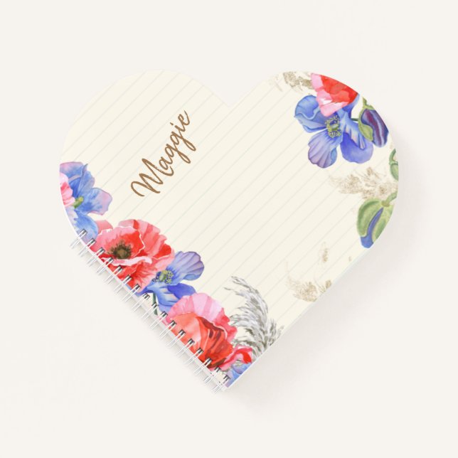 Cuaderno Elegante giratorio monograma acuarela flores rosad (Anverso)